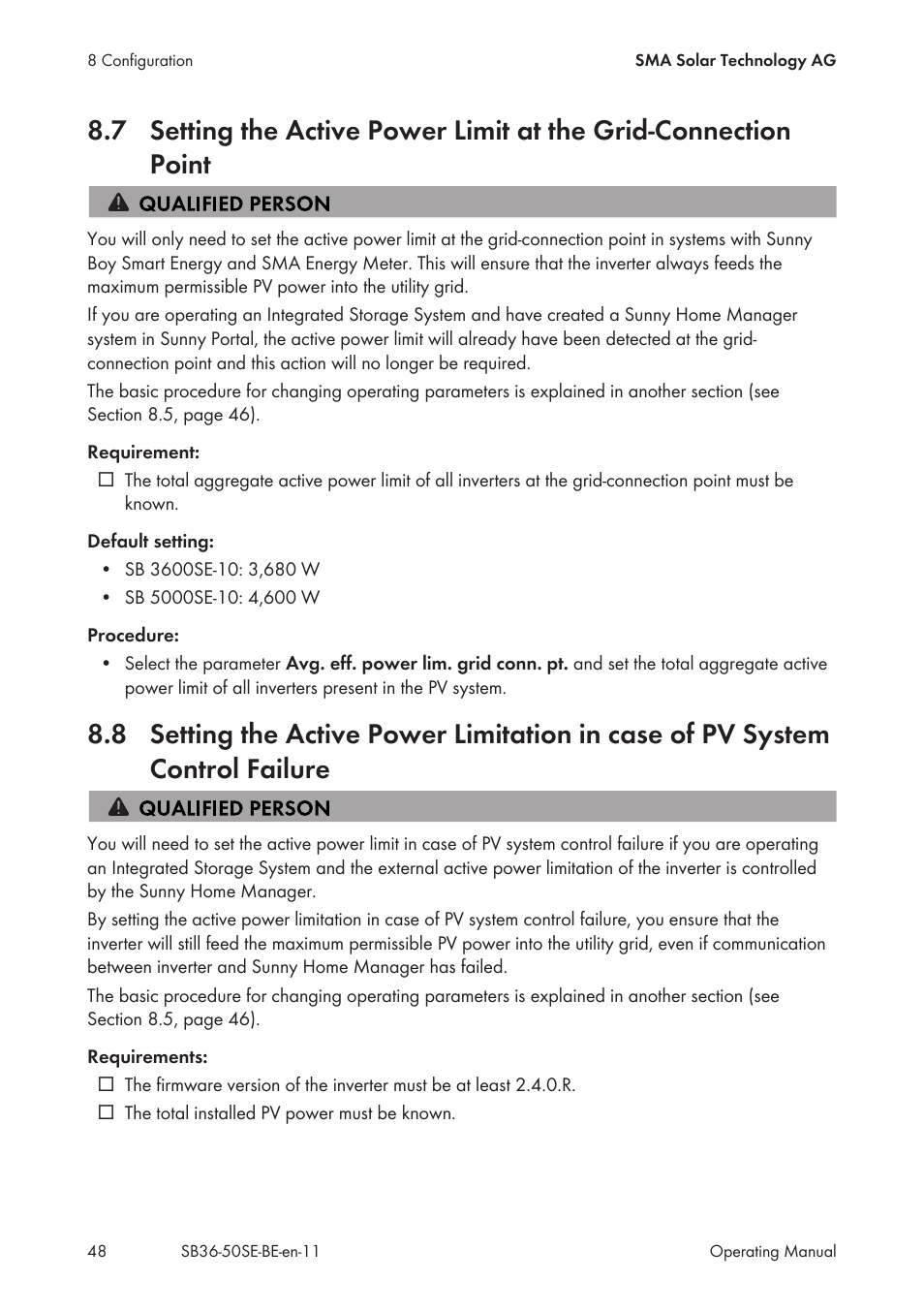 SMA SB 3600SE-10 User Manual | Page 48 / 68