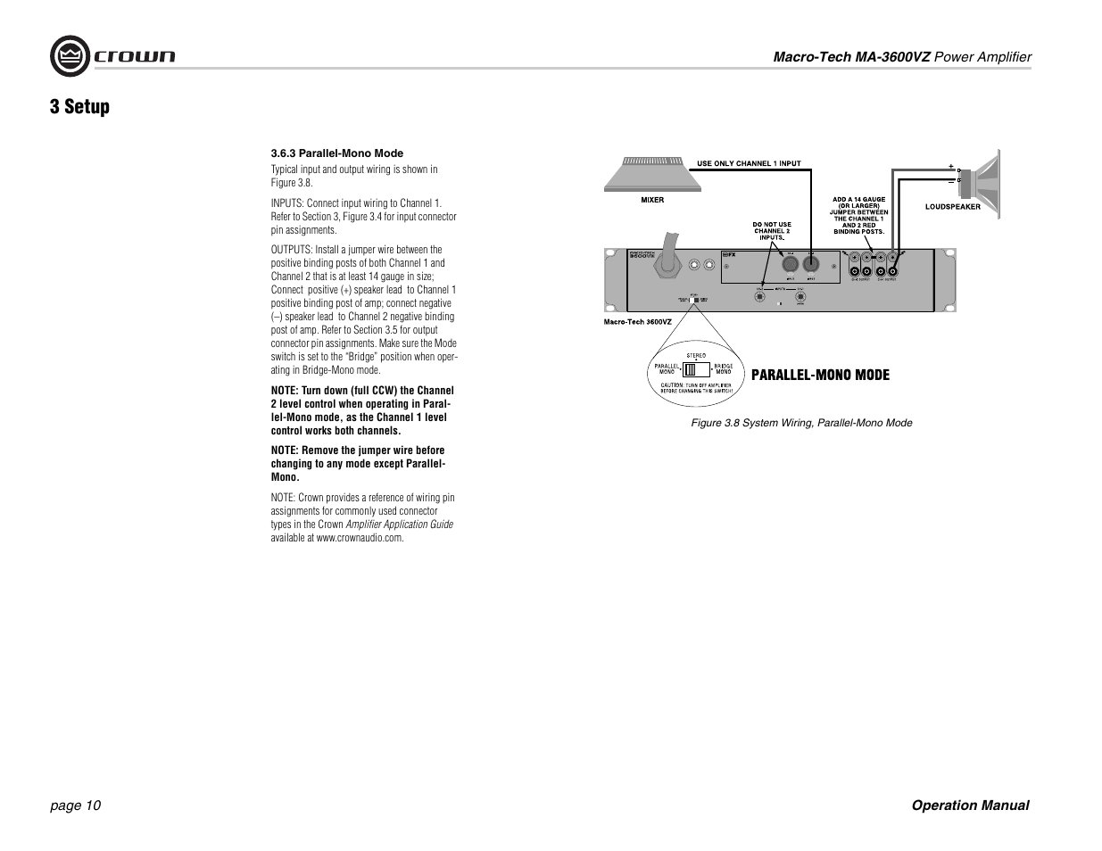 3 setup | Crown Audio MA-3600VZ User Manual | Page 10 / 28