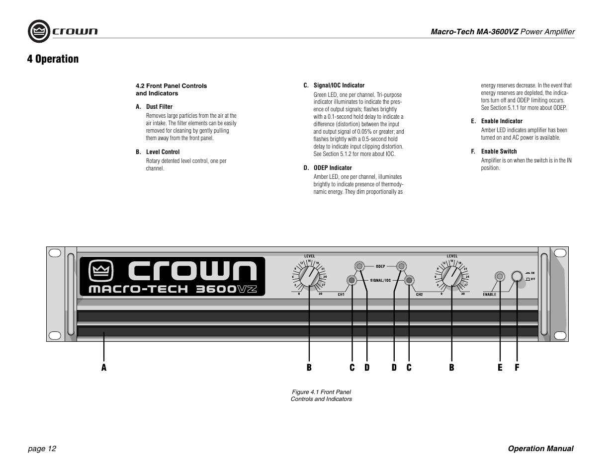 4 operation | Crown Audio MA-3600VZ User Manual | Page 12 / 28