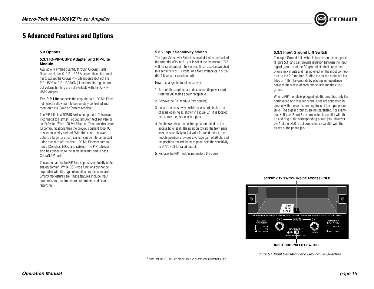 5 advanced features and options | Crown Audio MA-3600VZ User Manual | Page 15 / 28