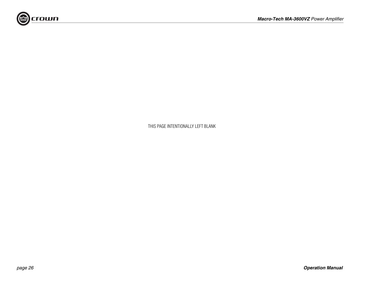 Crown Audio MA-3600VZ User Manual | Page 26 / 28