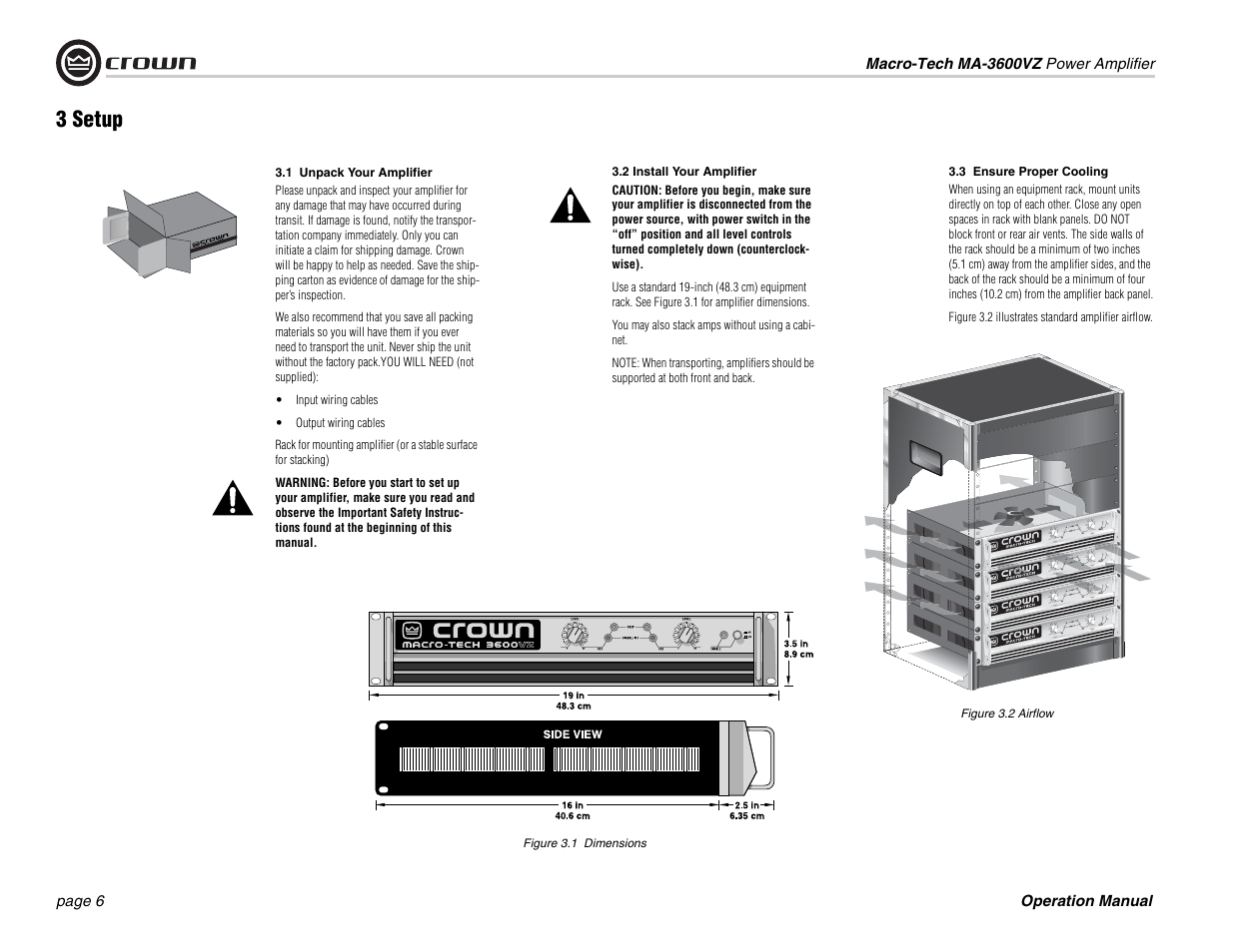 3 setup | Crown Audio MA-3600VZ User Manual | Page 6 / 28