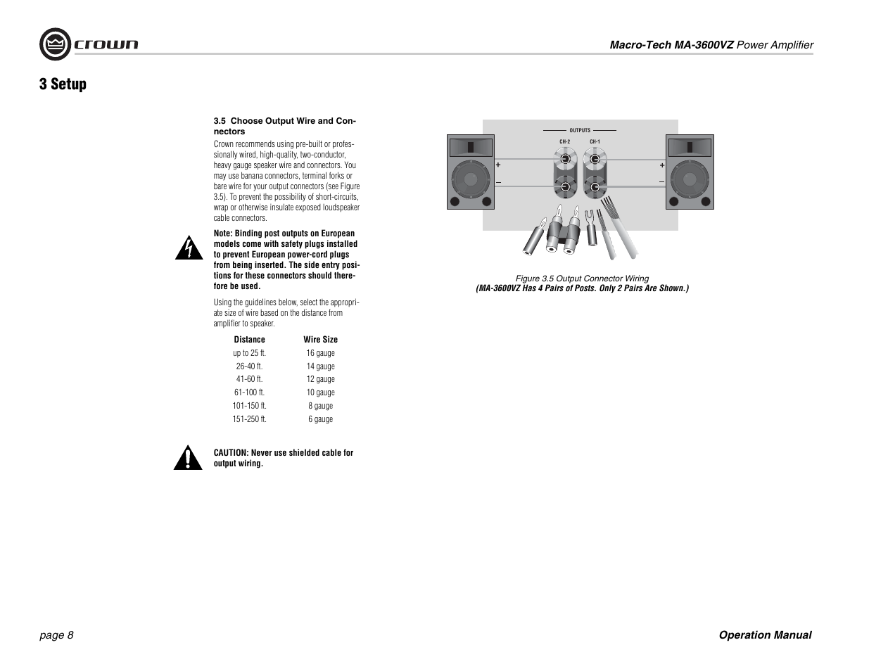 3 setup | Crown Audio MA-3600VZ User Manual | Page 8 / 28