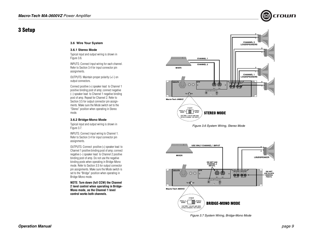 3 setup | Crown Audio MA-3600VZ User Manual | Page 9 / 28