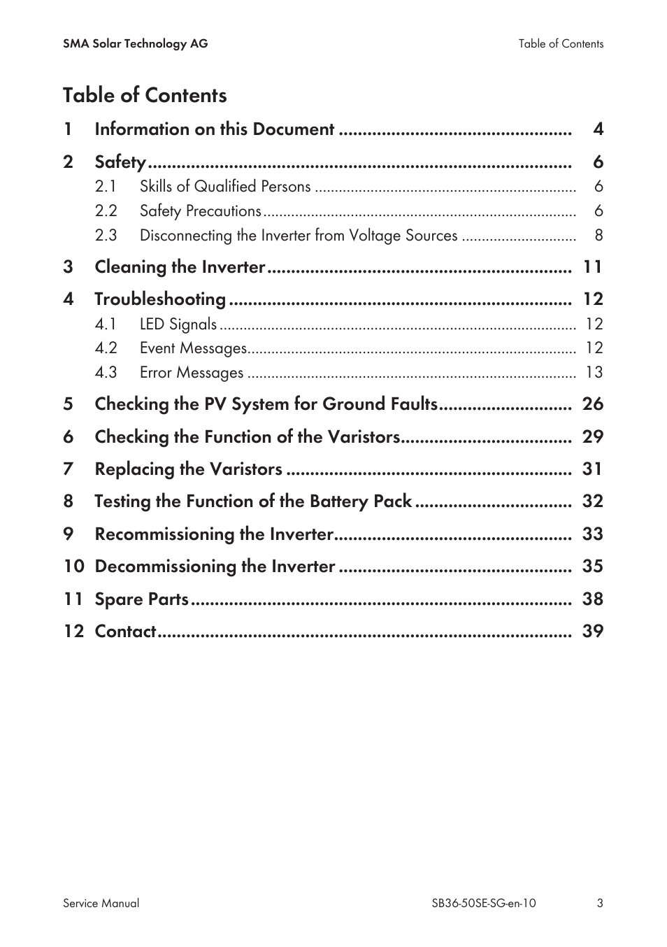 SMA SB 3600SE-10 Service Manual User Manual | Page 3 / 42