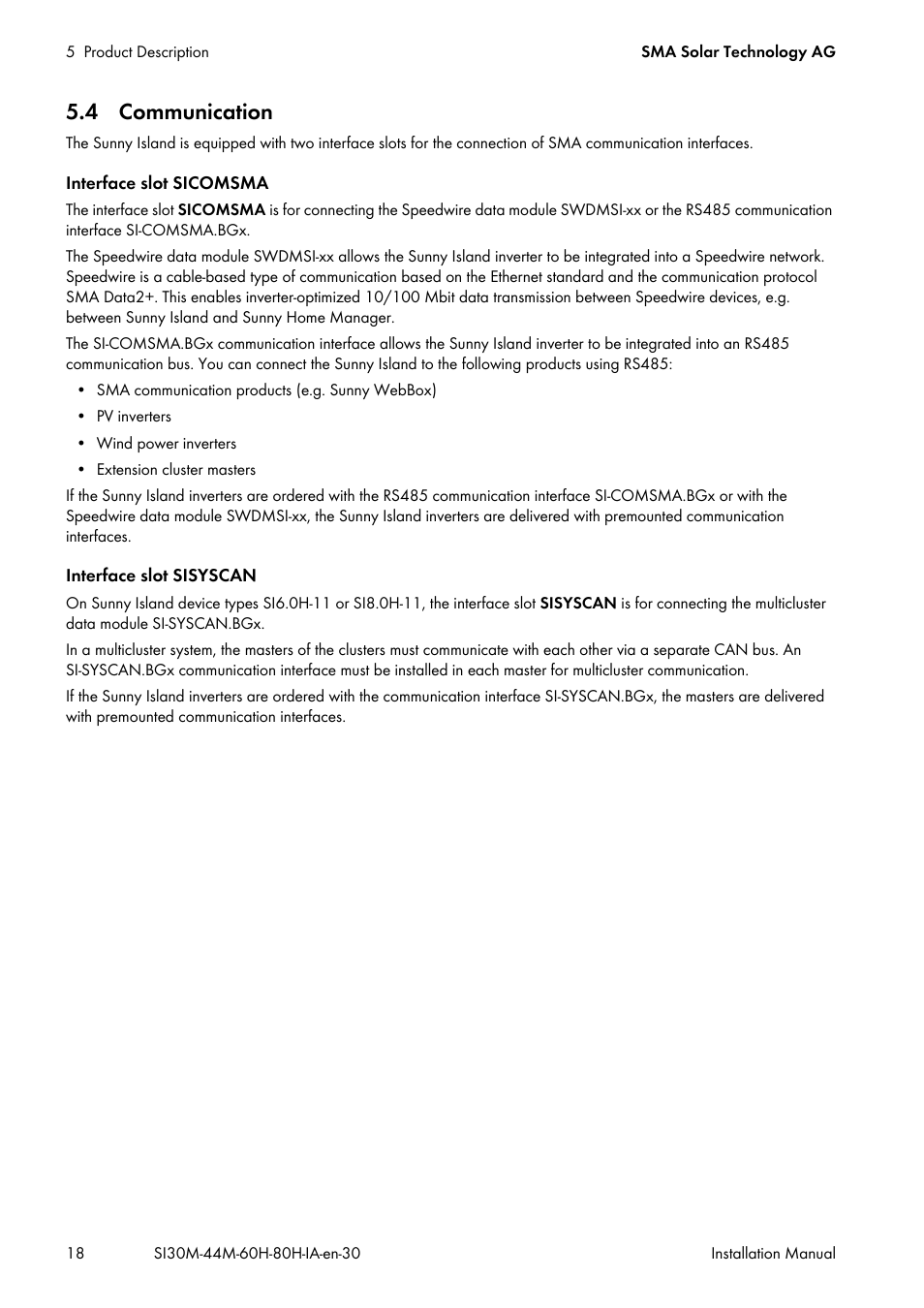 4 communication | SMA SI 3.0-11 Installation User Manual | Page 18 / 104