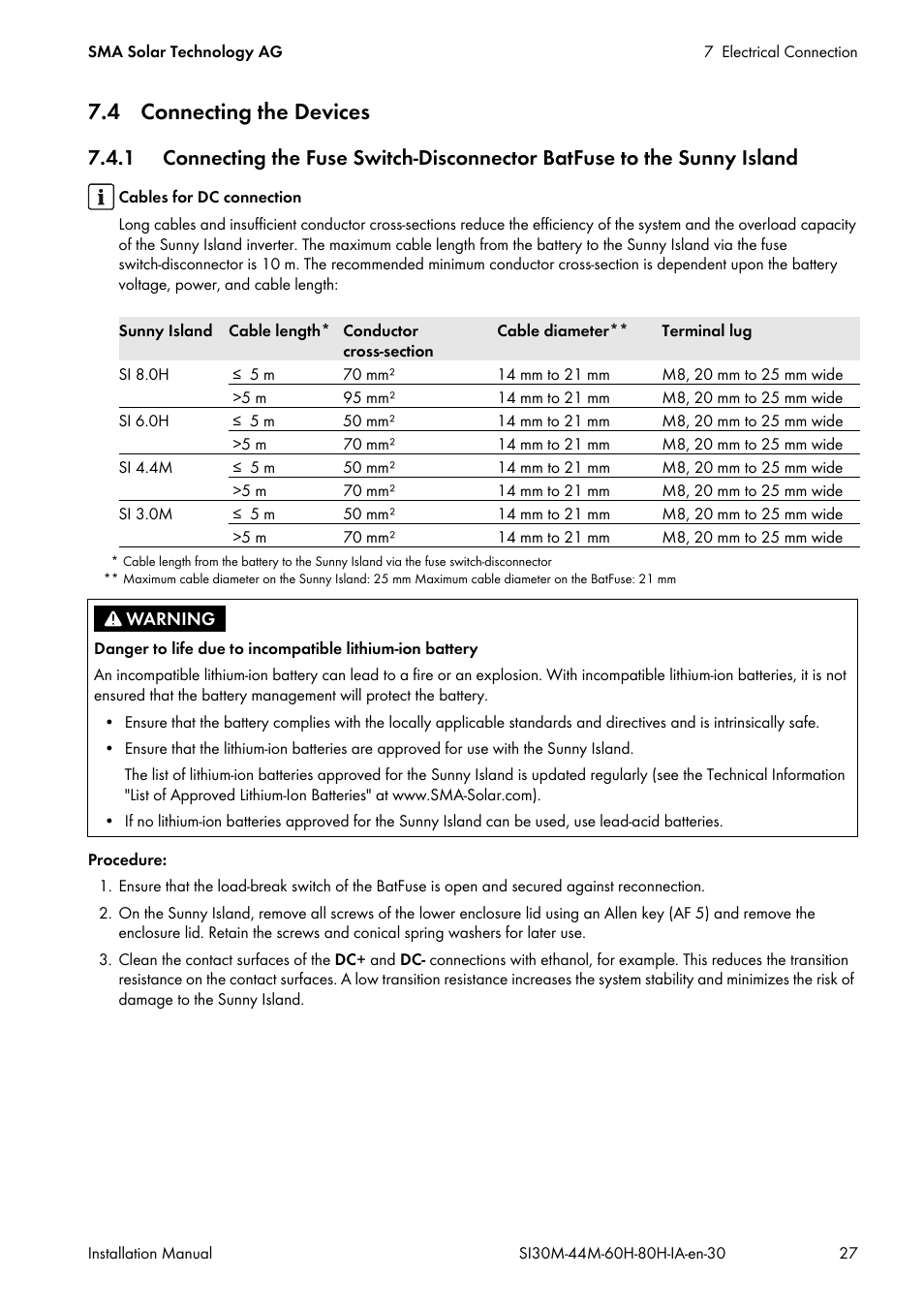 4 connecting the devices | SMA SI 3.0-11 Installation User Manual | Page 27 / 104