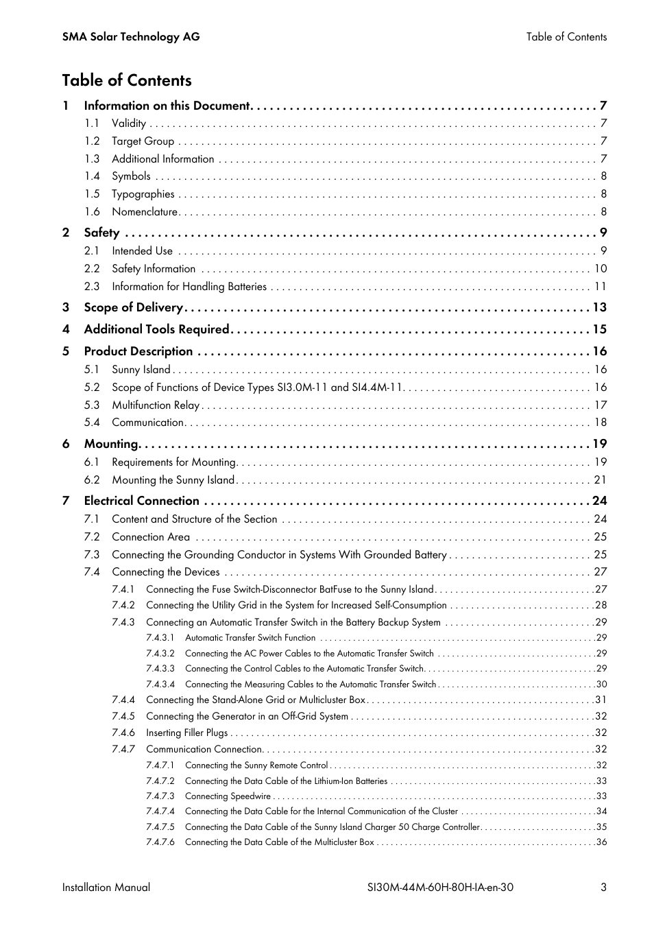 SMA SI 3.0-11 Installation User Manual | Page 3 / 104