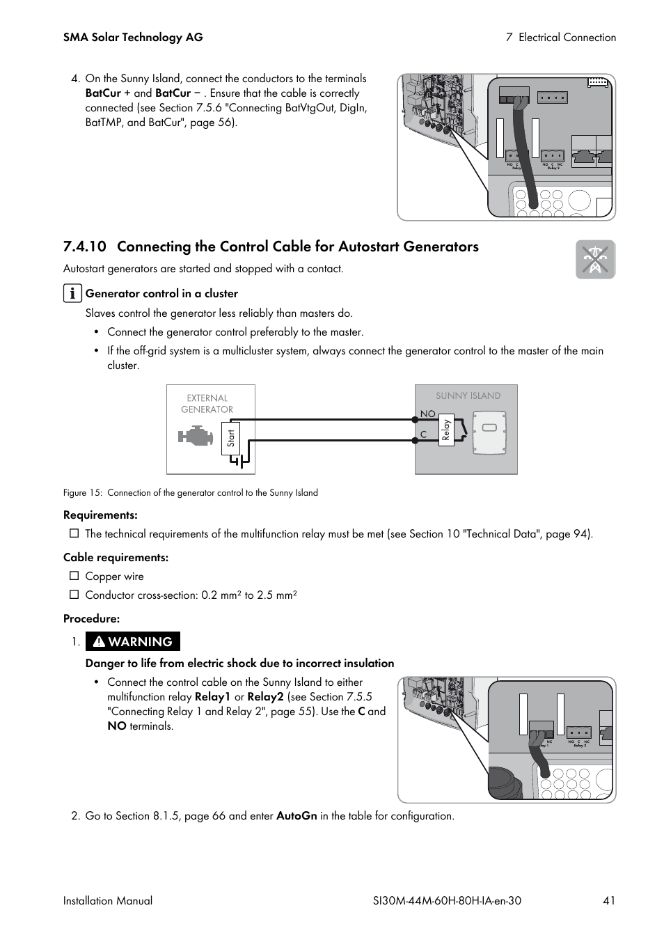 E section 7.4.10 | SMA SI 3.0-11 Installation User Manual | Page 41 / 104