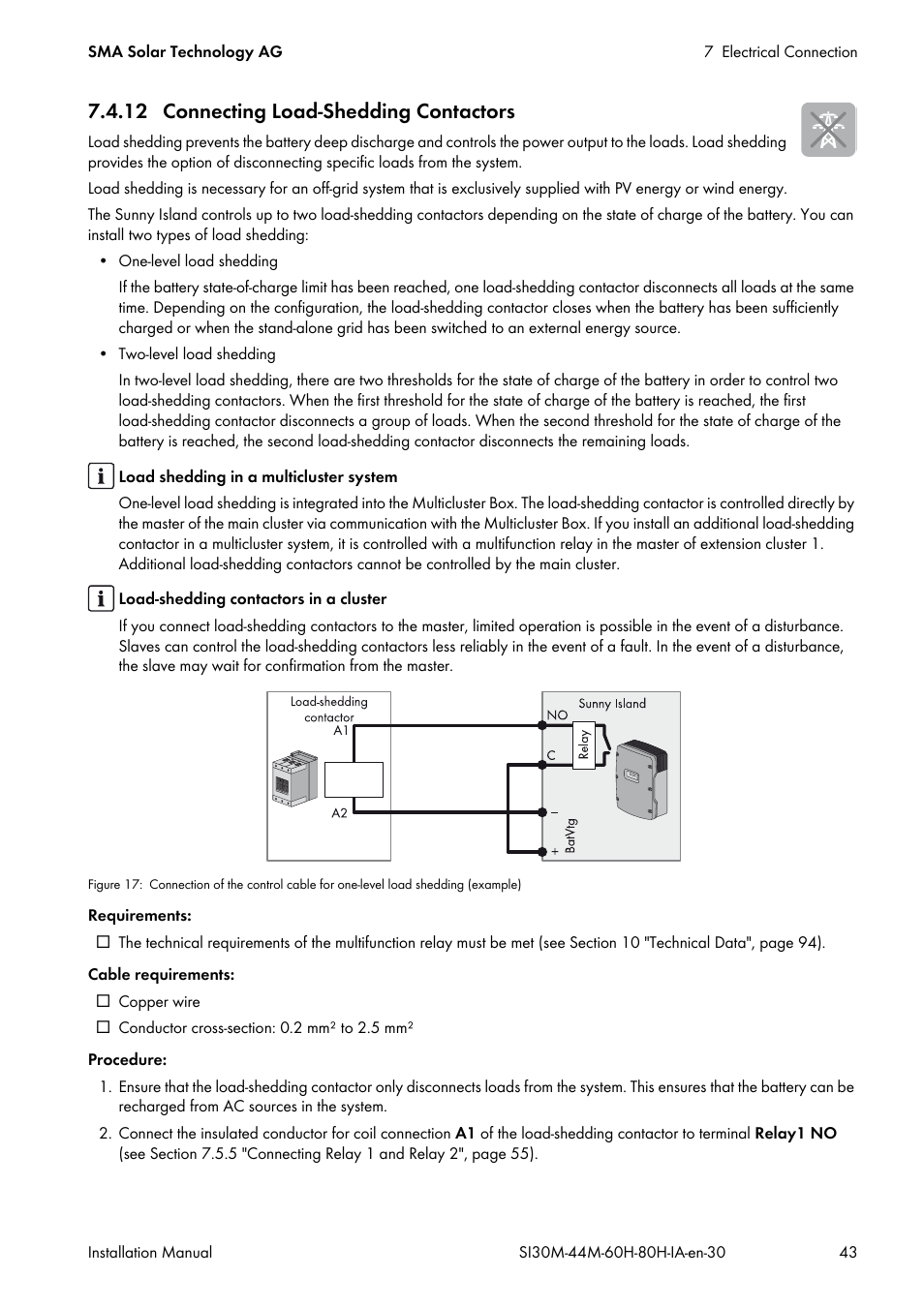 12 connecting load-shedding contactors, Ction 7.4.12) | SMA SI 3.0-11 Installation User Manual | Page 43 / 104
