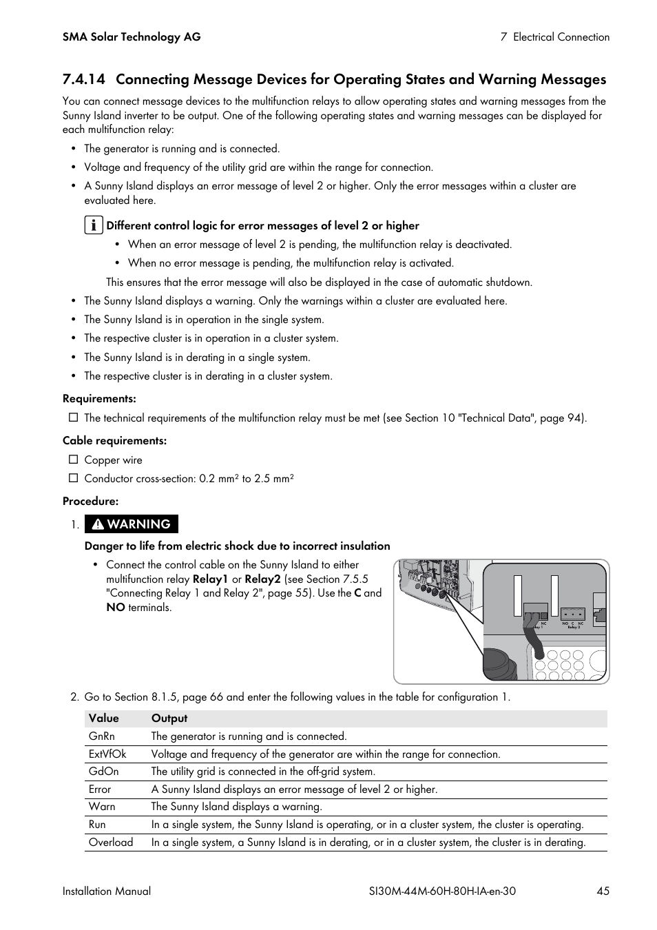 Ction 7.4.14) | SMA SI 3.0-11 Installation User Manual | Page 45 / 104