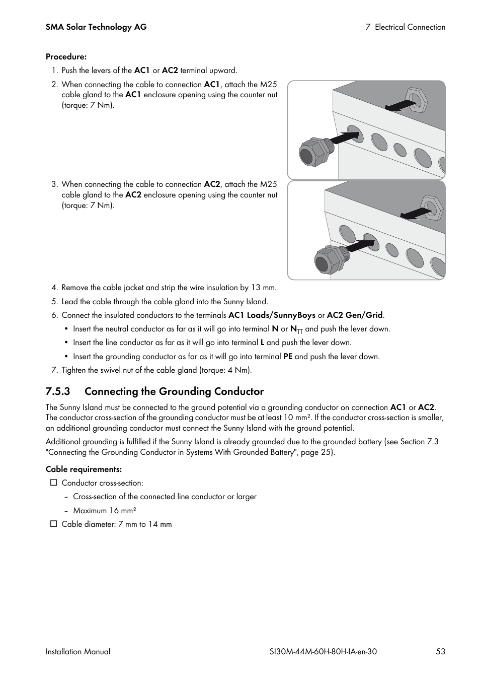 3 connecting the grounding conductor | SMA SI 3.0-11 Installation User Manual | Page 53 / 104