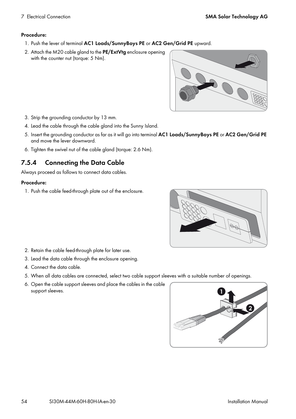 4 connecting the data cable, In cluster (see section 7.5.4, Nd (see section 7.5.4 "connecting | SMA SI 3.0-11 Installation User Manual | Page 54 / 104