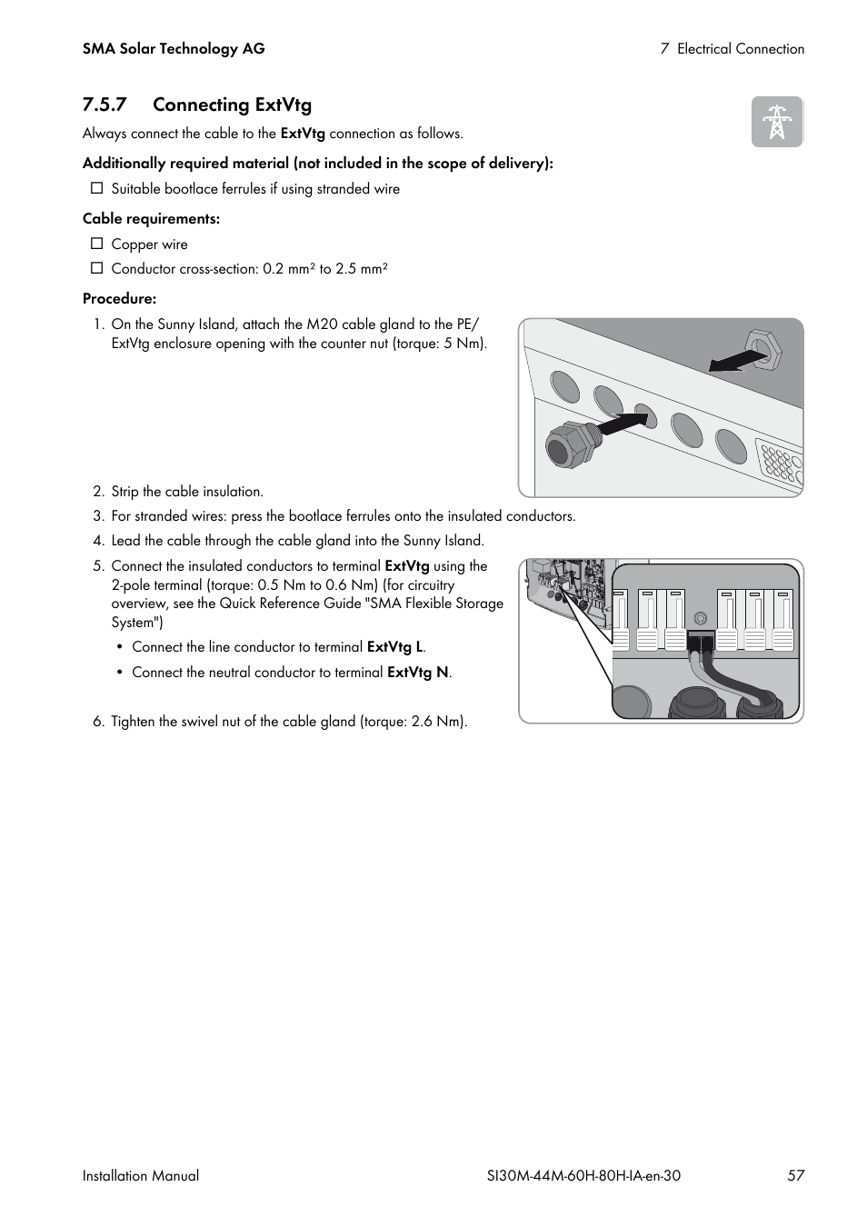7 connecting extvtg, See section 7.5.7 "connecting | SMA SI 3.0-11 Installation User Manual | Page 57 / 104