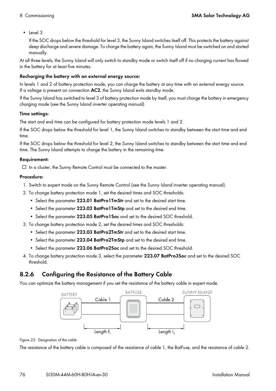 6 configuring the resistance of the battery cable | SMA SI 3.0-11 Installation User Manual | Page 76 / 104