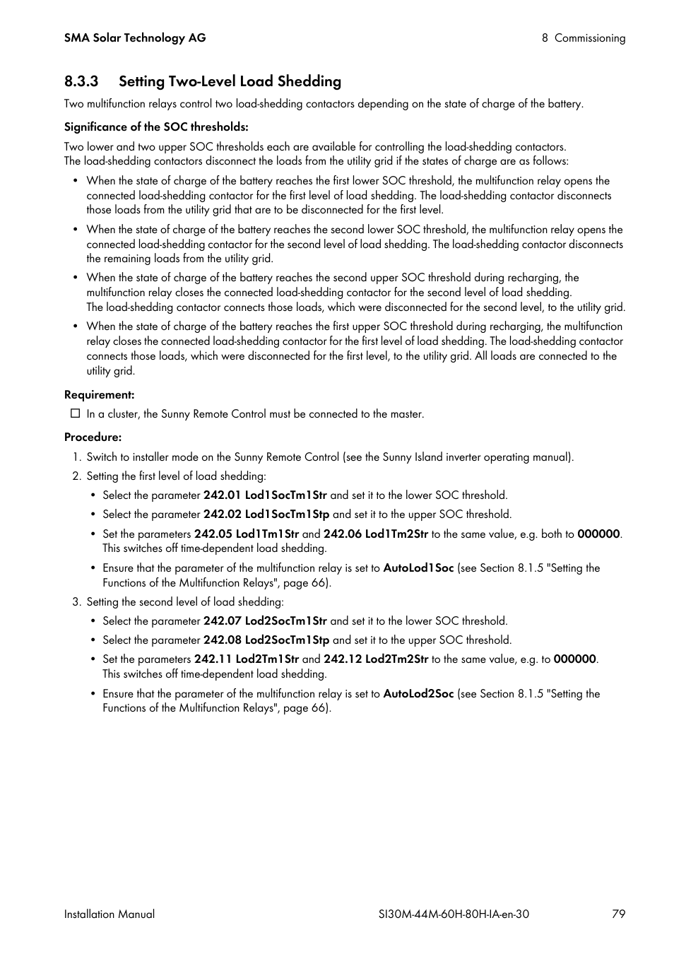3 setting two-level load shedding | SMA SI 3.0-11 Installation User Manual | Page 79 / 104
