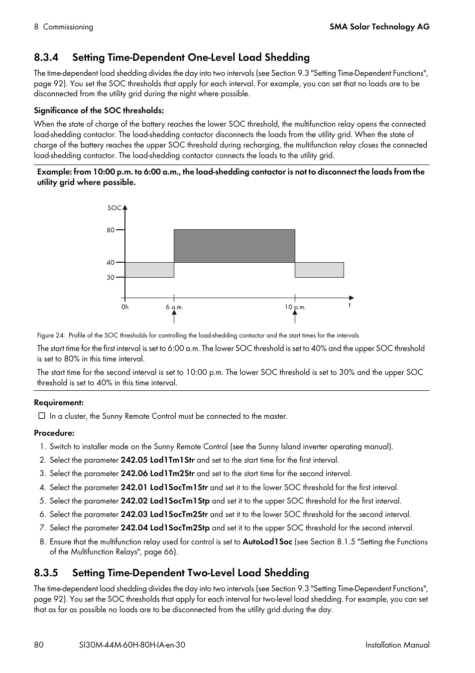 4 setting time-dependent one-level load shedding, 5 setting time-dependent two-level load shedding | SMA SI 3.0-11 Installation User Manual | Page 80 / 104