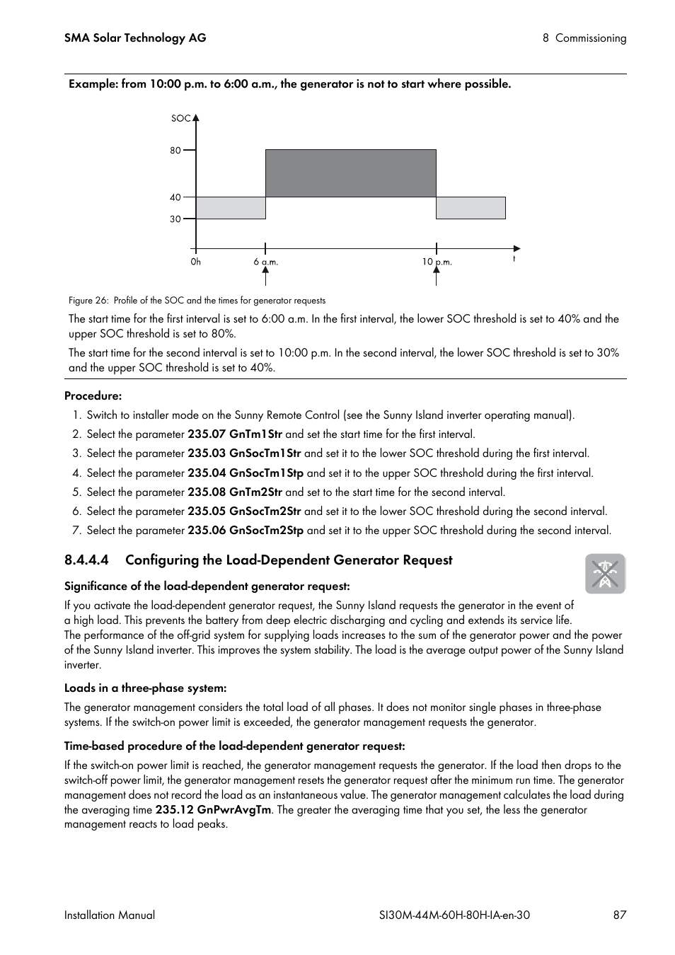 4 configuring the load-dependent generator request | SMA SI 3.0-11 Installation User Manual | Page 87 / 104