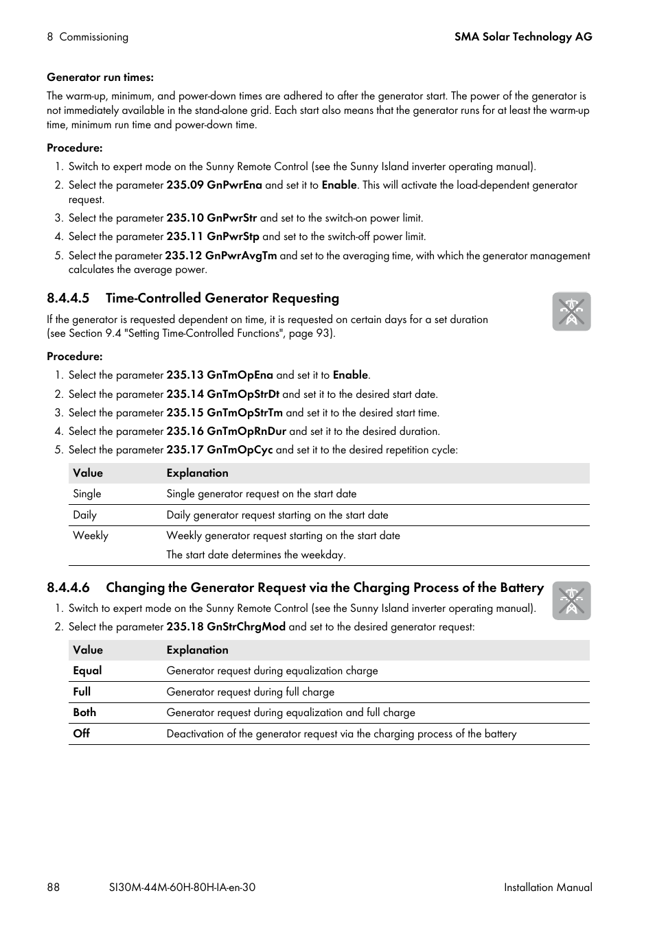 5 time-controlled generator requesting | SMA SI 3.0-11 Installation User Manual | Page 88 / 104