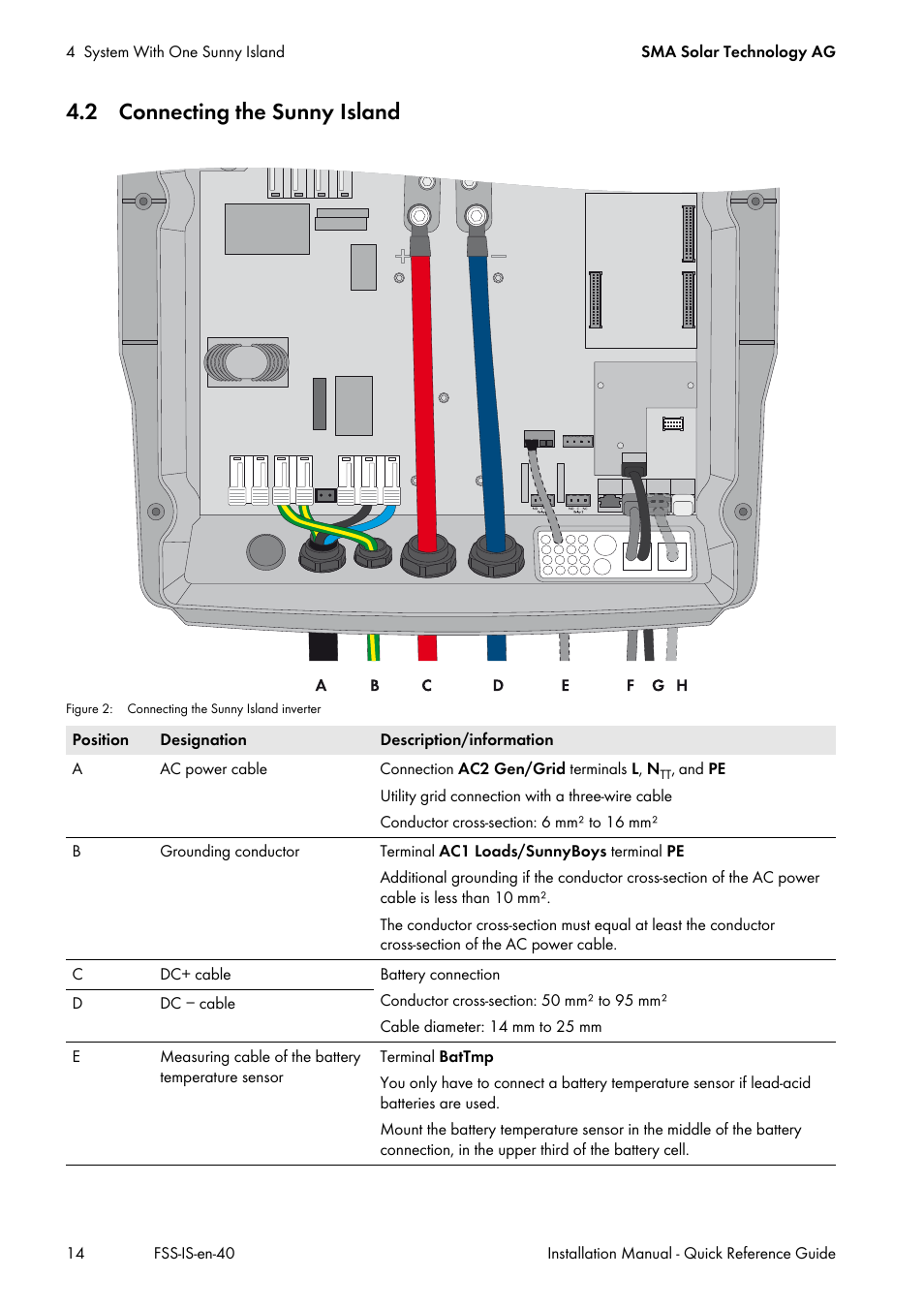 2 connecting the sunny island | SMA SI 3.0-11 Quick Reference Guide V.4.0 User Manual | Page 14 / 32