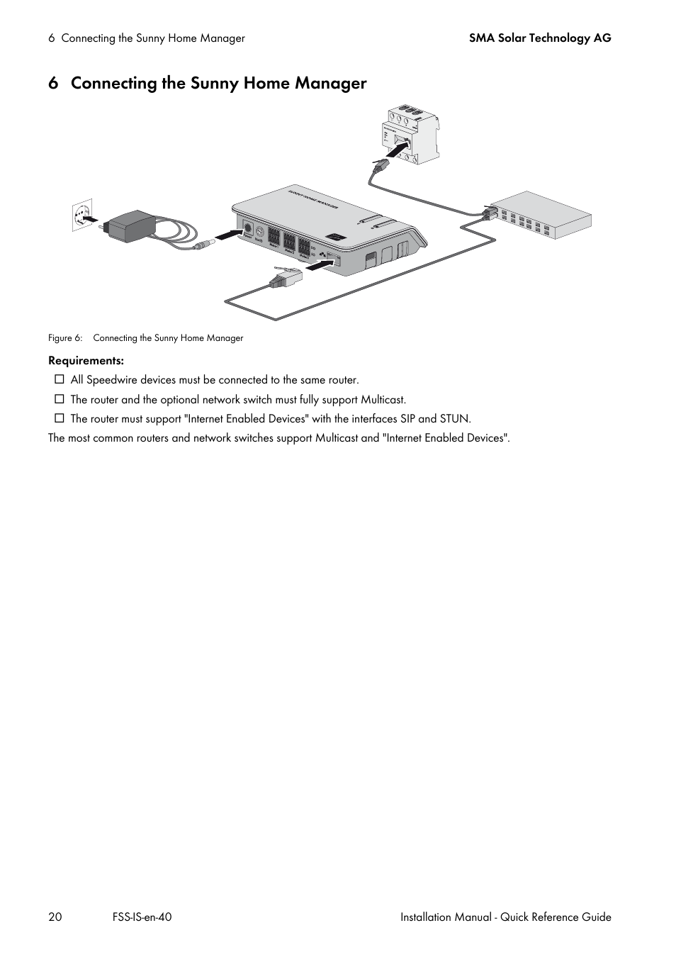 6 connecting the sunny home manager | SMA SI 3.0-11 Quick Reference Guide V.4.0 User Manual | Page 20 / 32