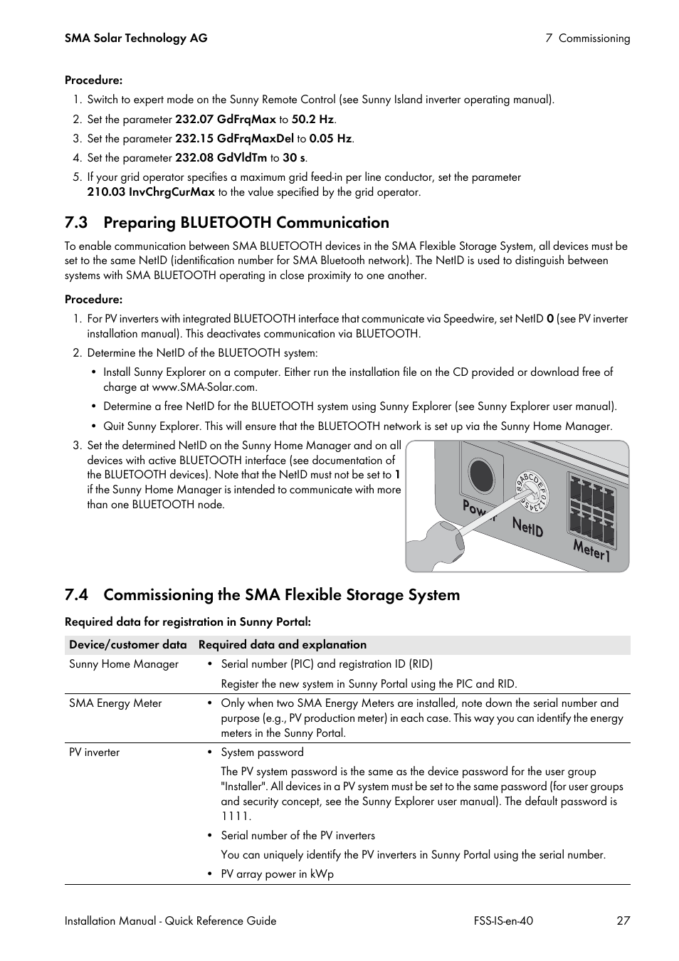 3 preparing bluetooth communication, 4 commissioning the sma flexible storage system, 3 preparing bl | SMA SI 3.0-11 Quick Reference Guide V.4.0 User Manual | Page 27 / 32