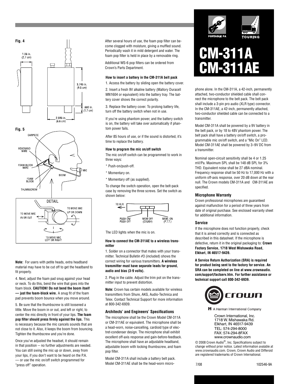 Crown Audio CM-311AE User Manual | Page 2 / 2