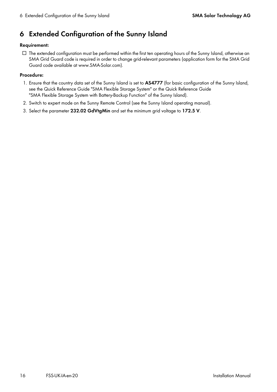 6 extended configuration of the sunny island | SMA FLEXIBLE STORAGE SYSTEM User Manual | Page 16 / 20