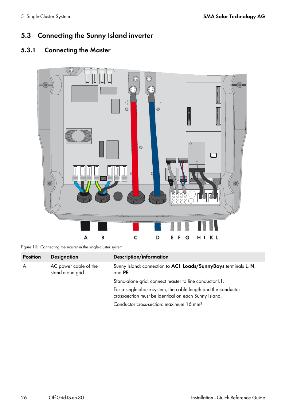 3 connecting the sunny island inverter, 1 connecting the master | SMA Off-Grid Systems User Manual | Page 26 / 48