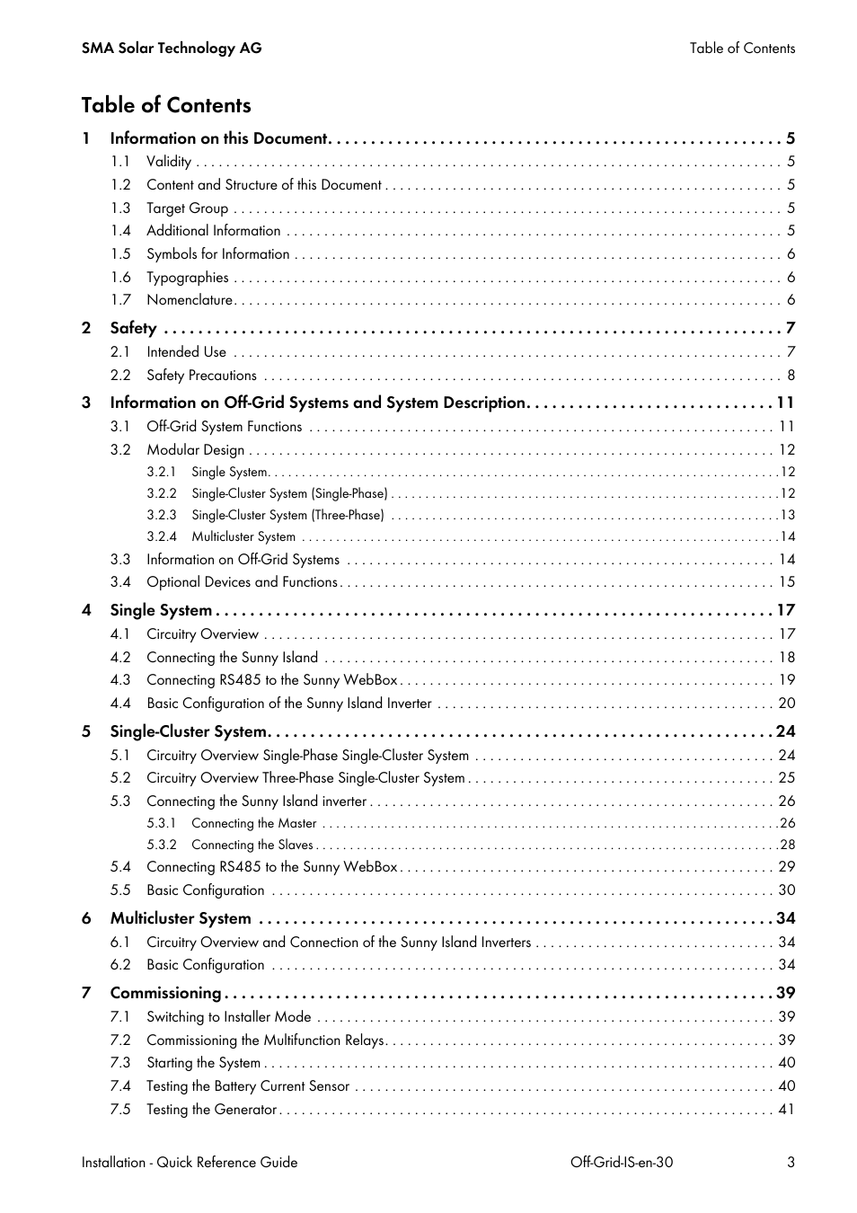 SMA Off-Grid Systems User Manual | Page 3 / 48