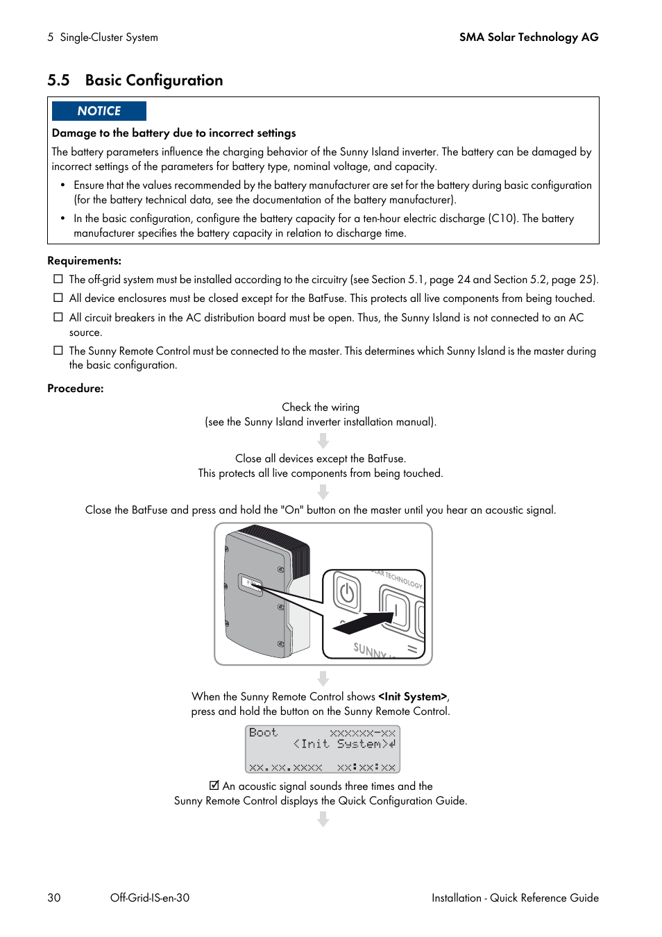 5 basic configuration | SMA Off-Grid Systems User Manual | Page 30 / 48