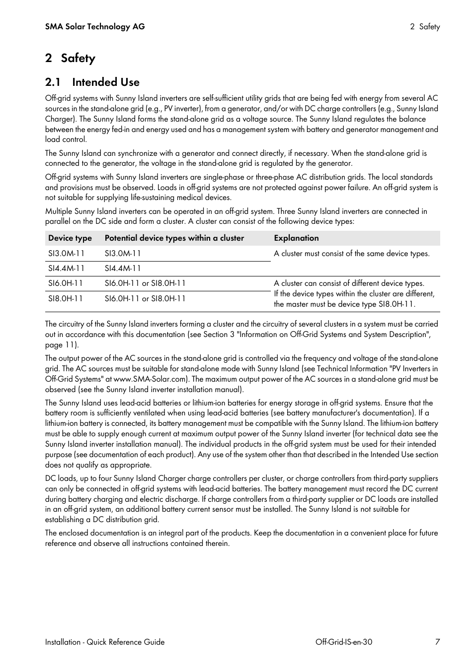 2 safety, 1 intended use | SMA Off-Grid Systems User Manual | Page 7 / 48