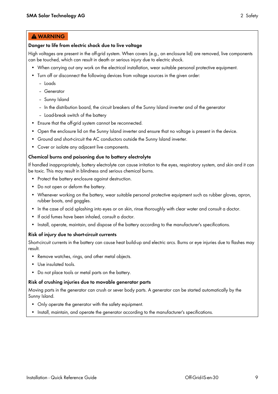 SMA Off-Grid Systems User Manual | Page 9 / 48