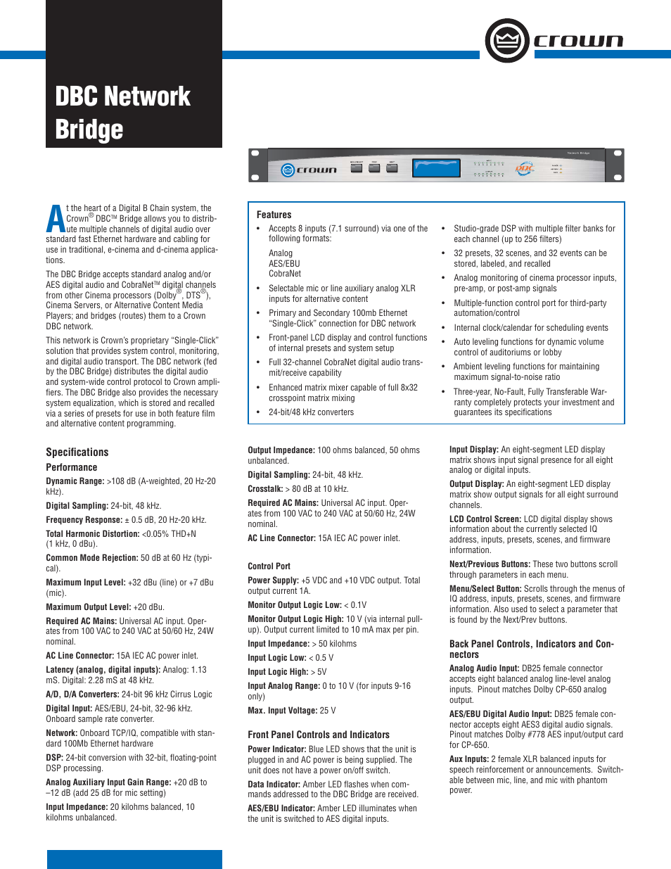 Crown Audio Network Bridge User Manual | 2 pages
