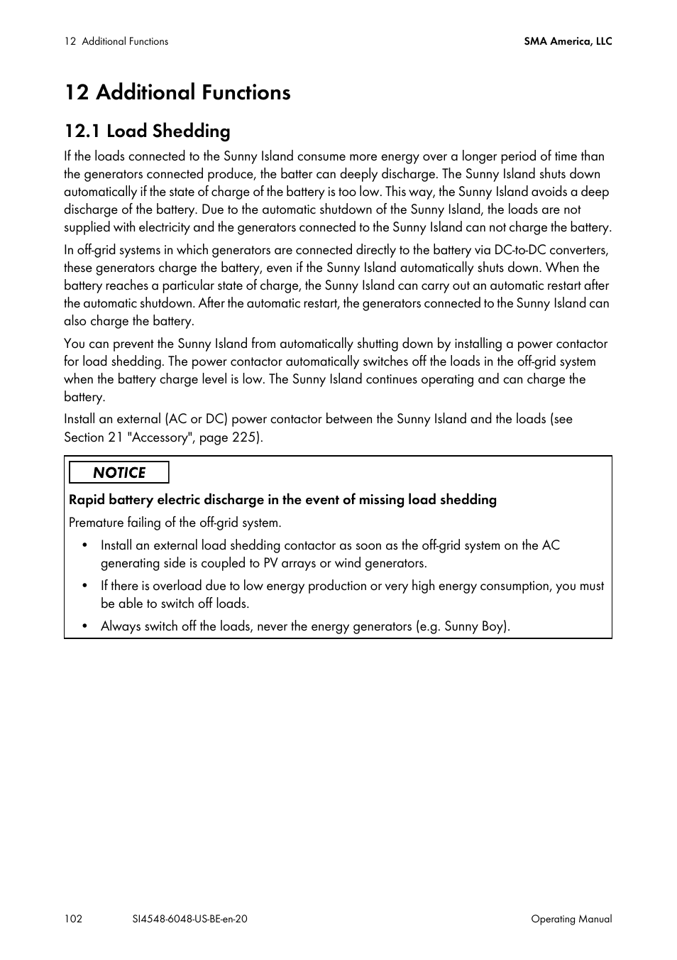 12 additional functions, 1 load shedding | SMA SI 4548-US User Manual | Page 102 / 244