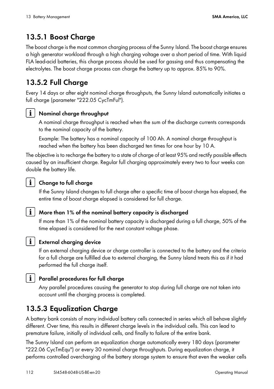 1 boost charge, 2 full charge, 3 equalization charge | See section 13.5.3 "equalization | SMA SI 4548-US User Manual | Page 112 / 244