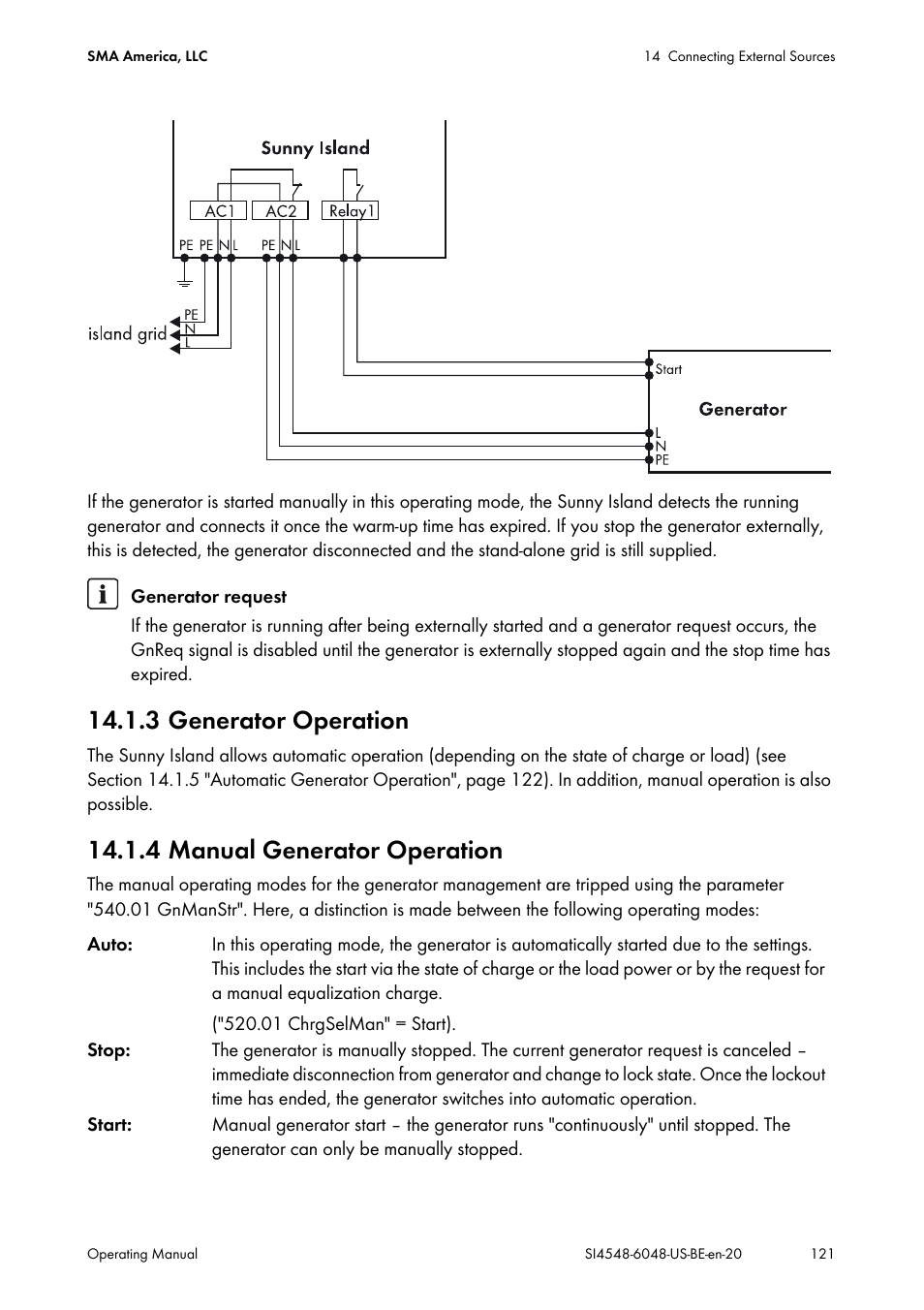 3 generator operation, 4 manual generator operation, Tor (see section 14.1.4 "manual generator | SMA SI 4548-US User Manual | Page 121 / 244