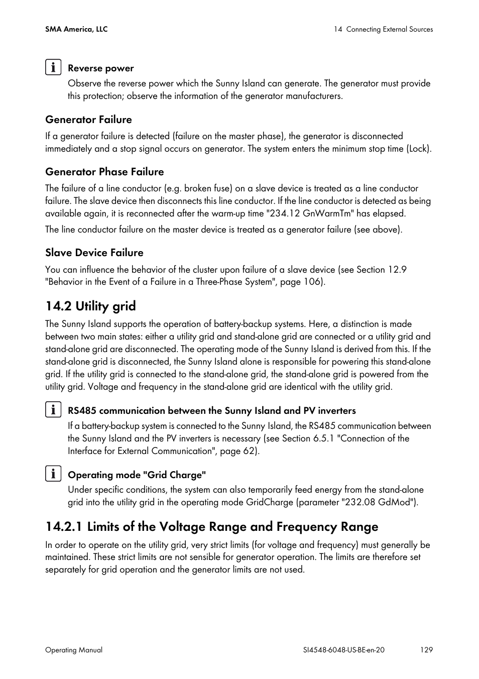 2 utility grid, 1 limits of the voltage range and frequency range | SMA SI 4548-US User Manual | Page 129 / 244