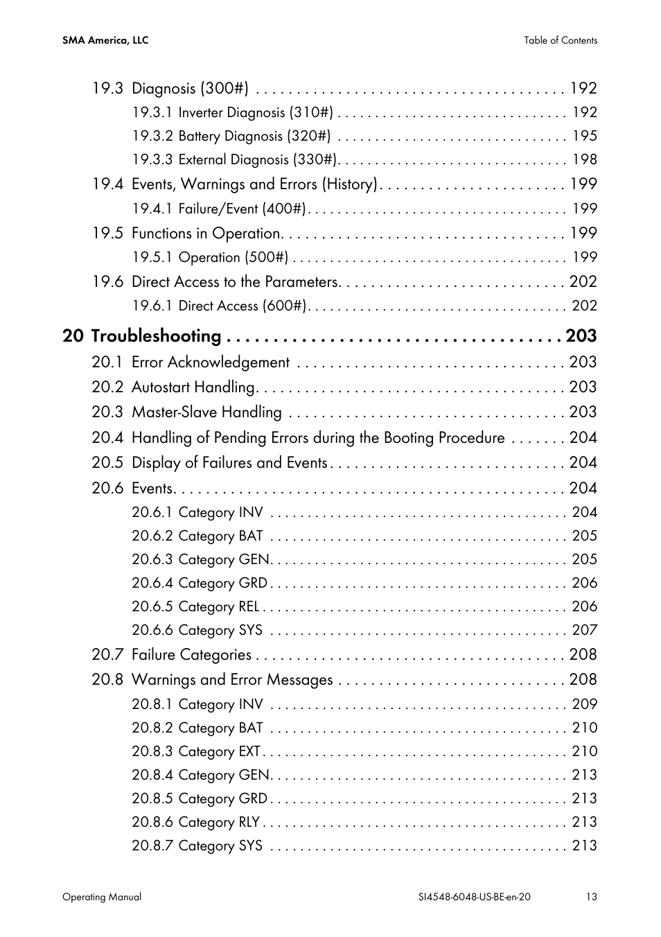 20 troubleshooting | SMA SI 4548-US User Manual | Page 13 / 244