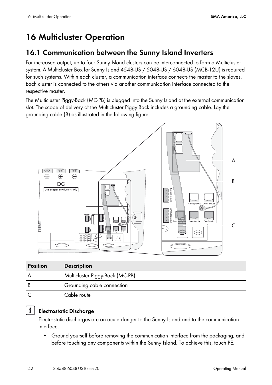 16 multicluster operation, 1 communication between the sunny island inverters | SMA SI 4548-US User Manual | Page 142 / 244