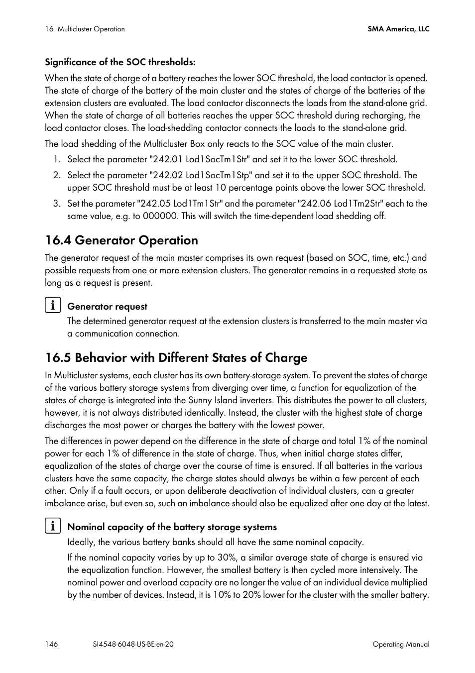 4 generator operation, 5 behavior with different states of charge | SMA SI 4548-US User Manual | Page 146 / 244