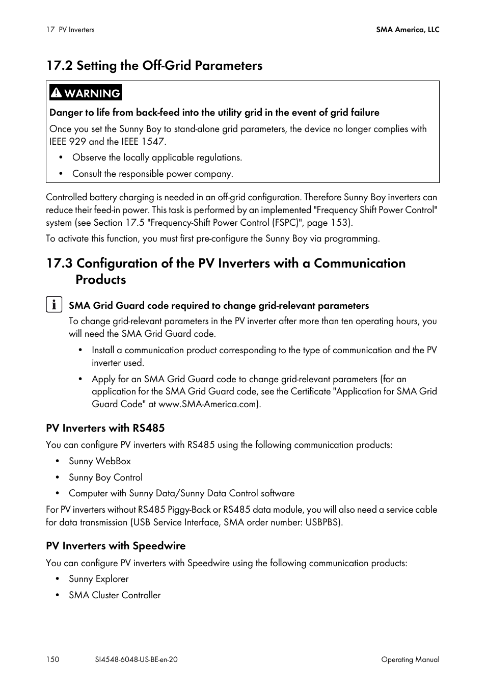 2 setting the off-grid parameters | SMA SI 4548-US User Manual | Page 150 / 244