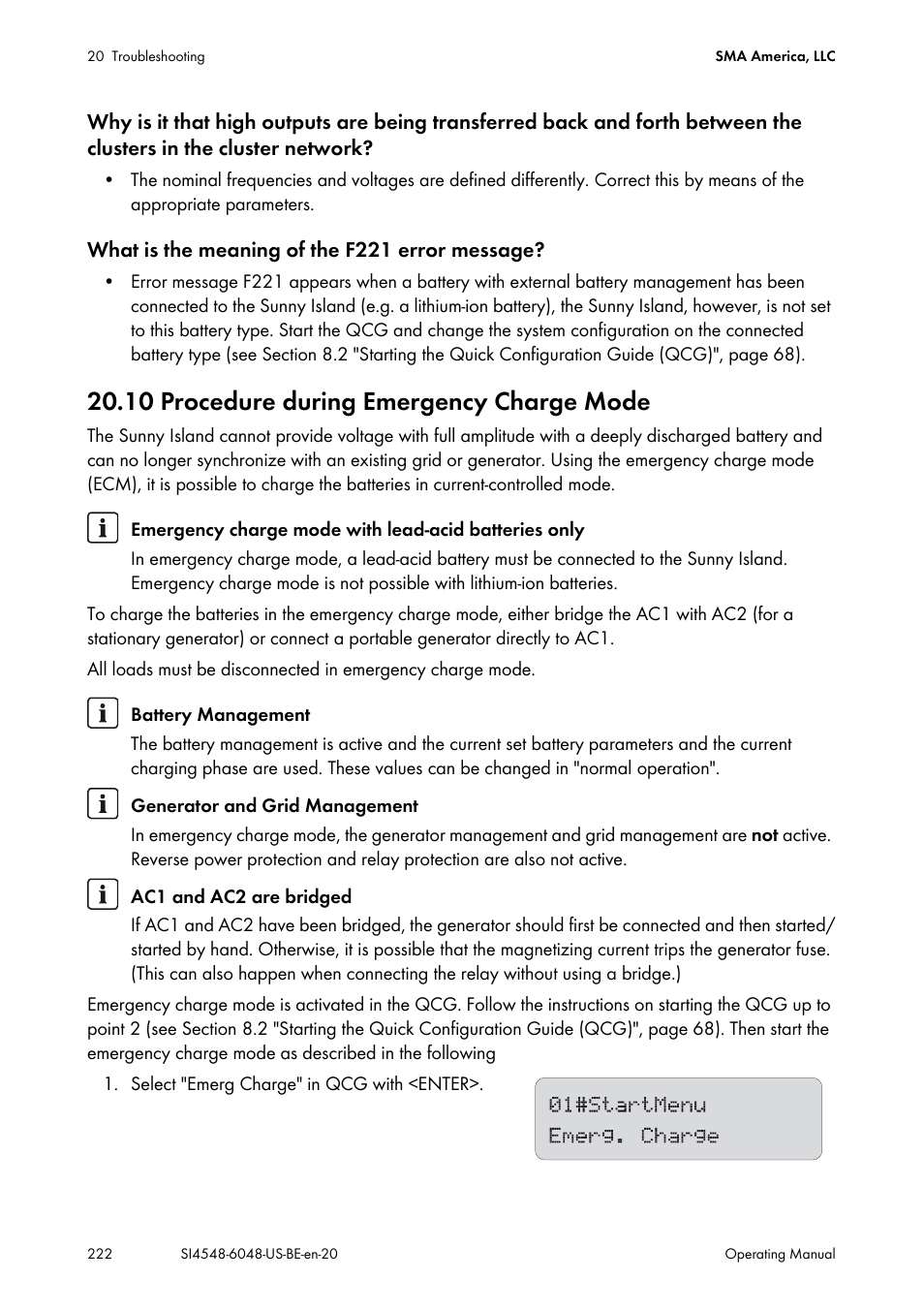 10 procedure during emergency charge mode | SMA SI 4548-US User Manual | Page 222 / 244