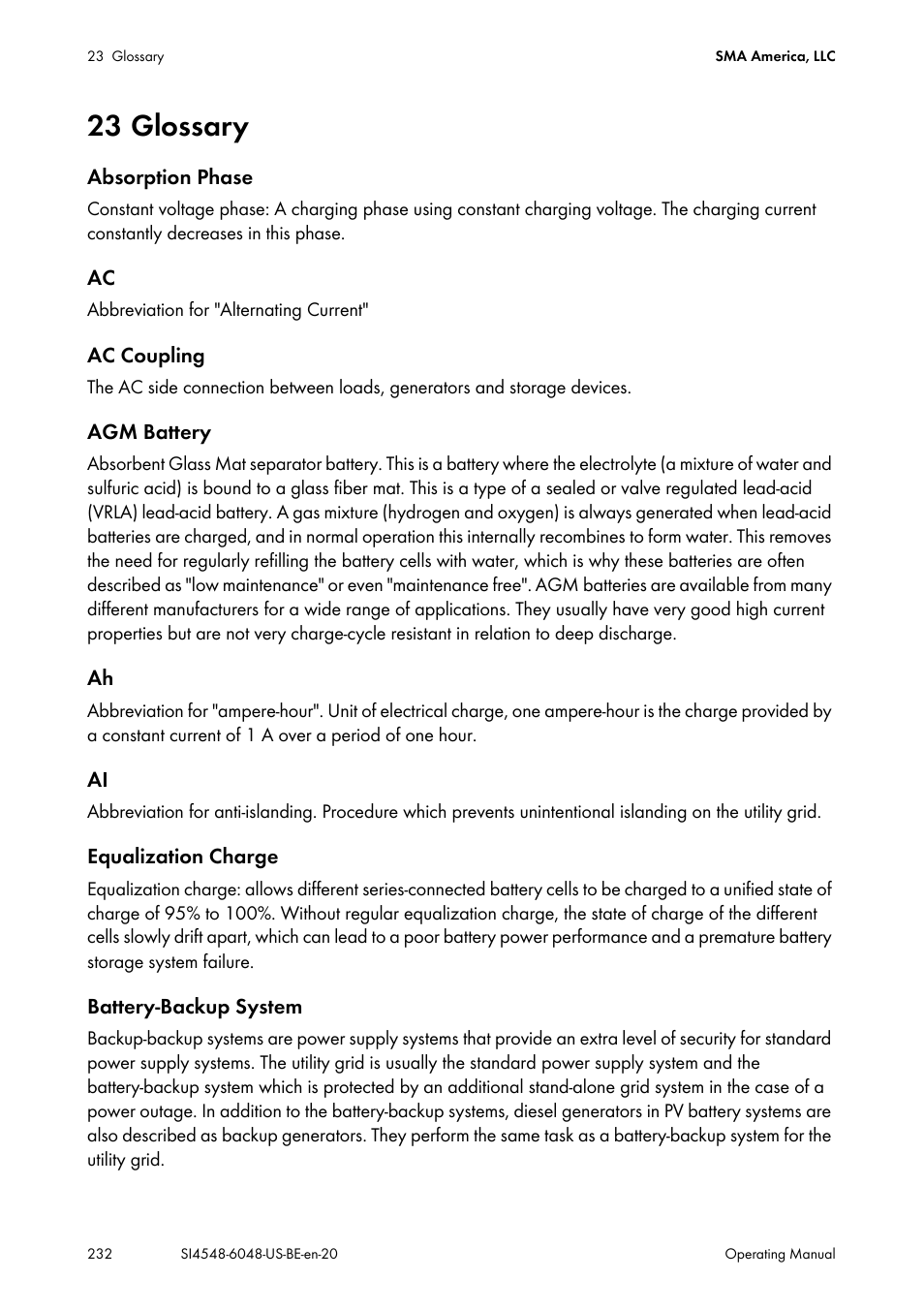 23 glossary | SMA SI 4548-US User Manual | Page 232 / 244