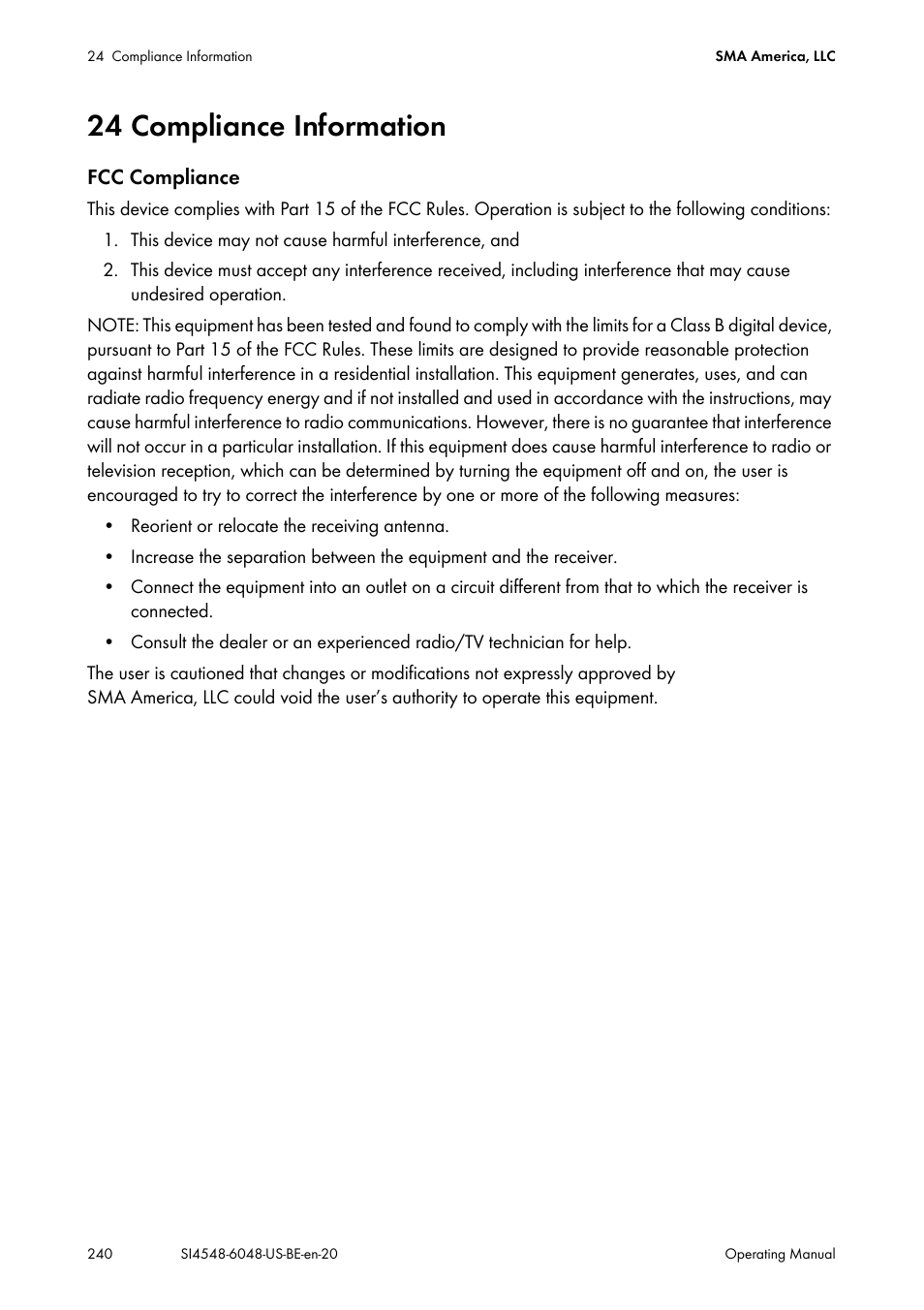 24 compliance information | SMA SI 4548-US User Manual | Page 240 / 244