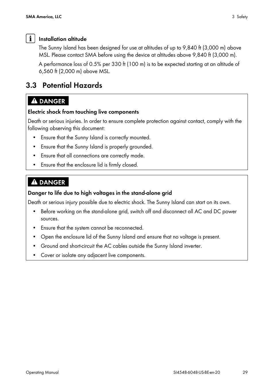 3 potential hazards | SMA SI 4548-US User Manual | Page 29 / 244