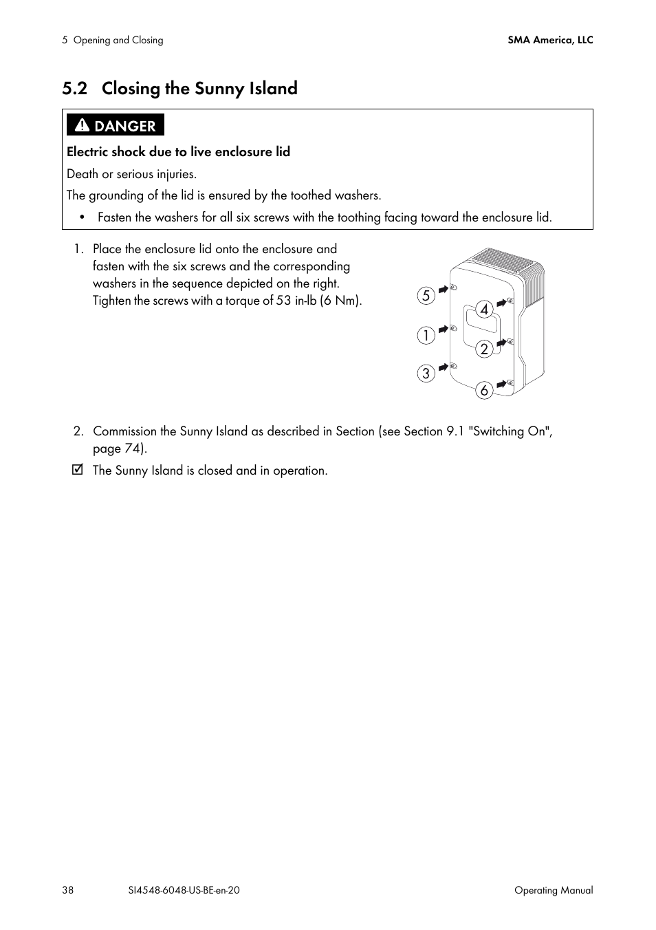 2 closing the sunny island | SMA SI 4548-US User Manual | Page 38 / 244