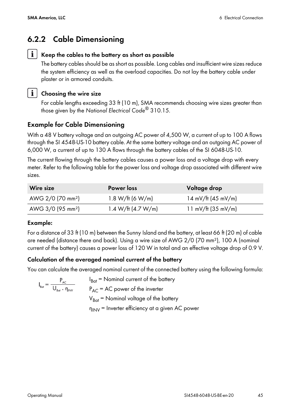 2 cable dimensioning | SMA SI 4548-US User Manual | Page 45 / 244