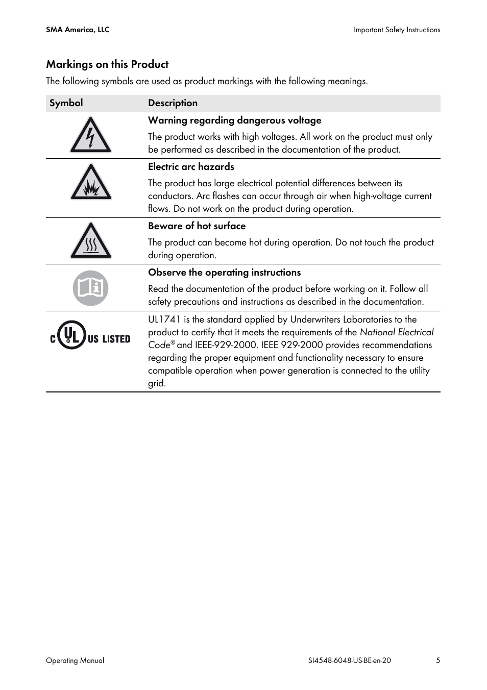 Markings on this product | SMA SI 4548-US User Manual | Page 5 / 244