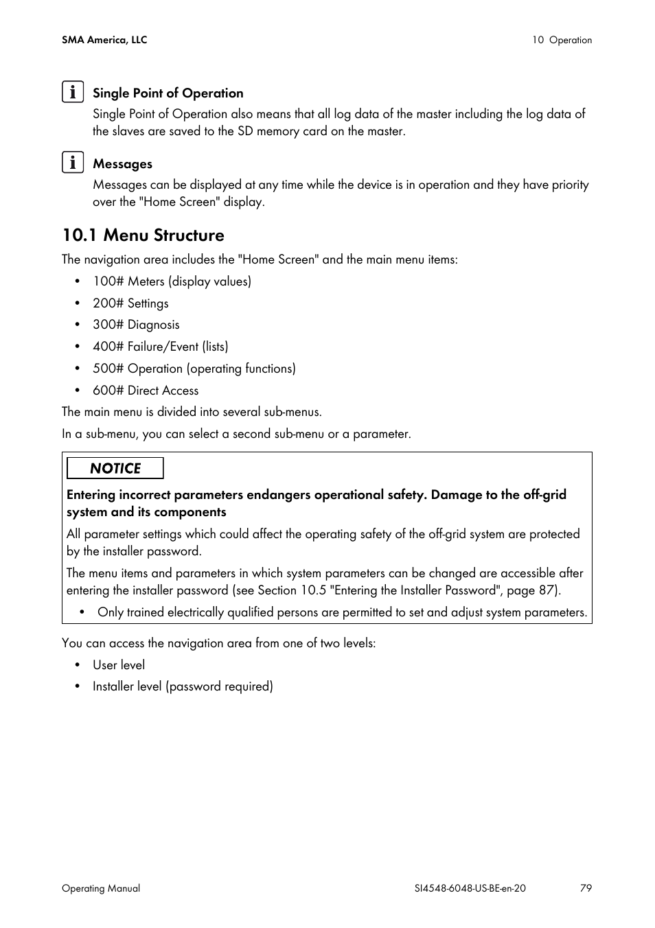 1 menu structure | SMA SI 4548-US User Manual | Page 79 / 244